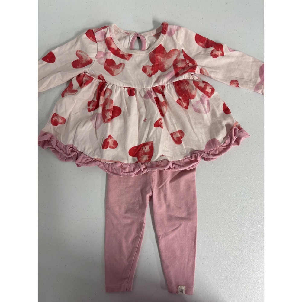 Burts Bees Baby Girls Heart Print Tunic and Leggings Set Pink Red 3-6M